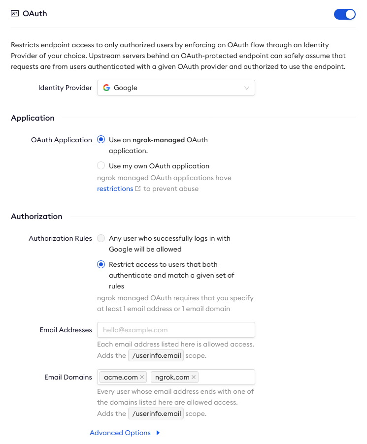 Verifying the OAuth module configuration in the ngrok dashboard